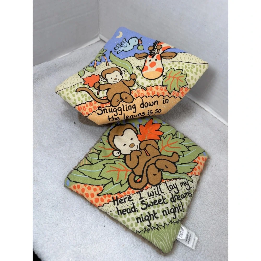 Jellycat Sleepy Monkey Soft Cloth Book Unisex Brown Crinkle Plush Sensory Toy
